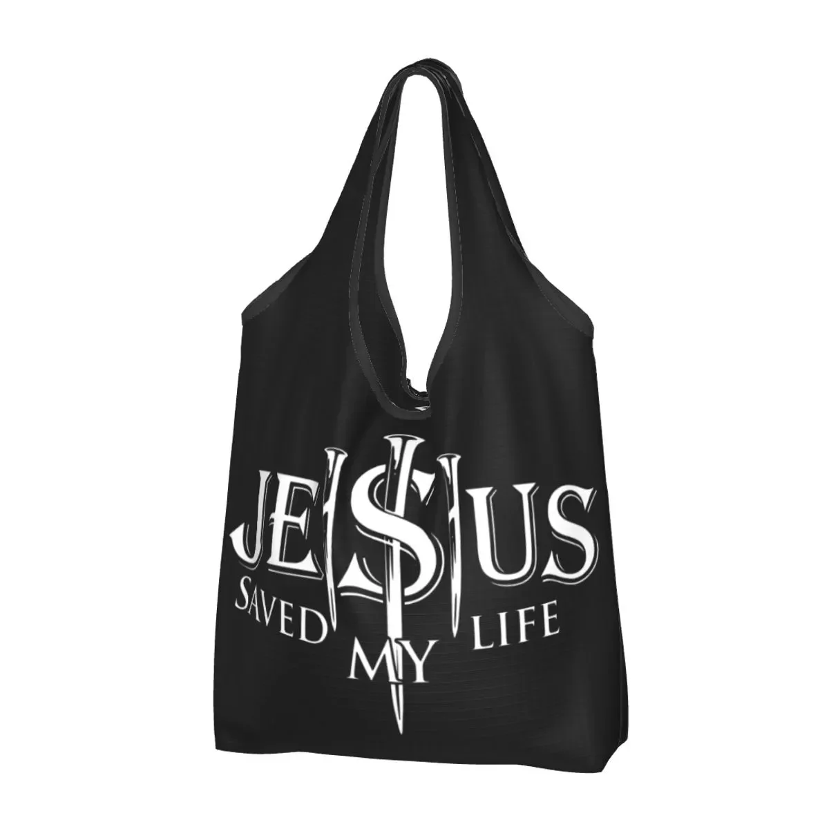 Gesù Salvò La Mia Vita Generi Alimentari Shopping Bag Shopper Tote Shoulder Big Portable Christ Religion Christian Faith Handbag