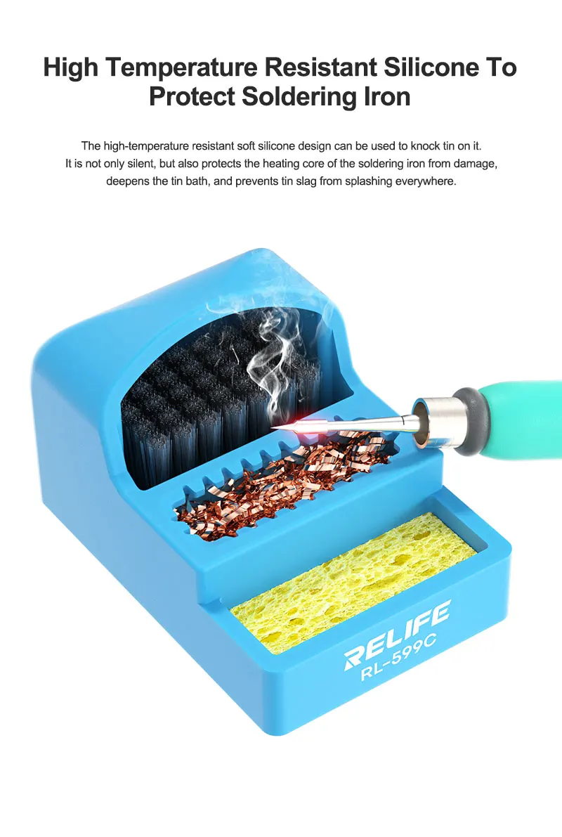 RELIFE RL-599C 3 in 1 납땜 팁 클리너, 고온 내성, 다양한 모델의 납땜 다리미 헤드 청소