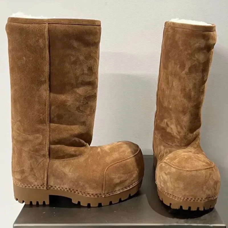 Autumn And Winter New Ugly Big Head Snow Boots Bread Boots Women's Platform Increase But Knee-High Warm Cotton
