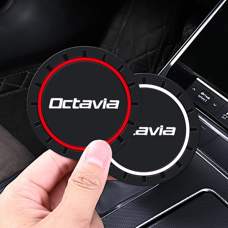 2pcs Car Cup Holder Anti Slip Insert Coasters Pad For Skoda Octavia 2 3 RS VRS Tour A7 A5 2015- Emblem Roomster Silicone Mat