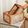 Retro Solid Wood Storage Box Desktop Rattan Basket Book Snacks Fruit Cosmetics Organizer Boxes Home Bathroom Kitchen Basket 2