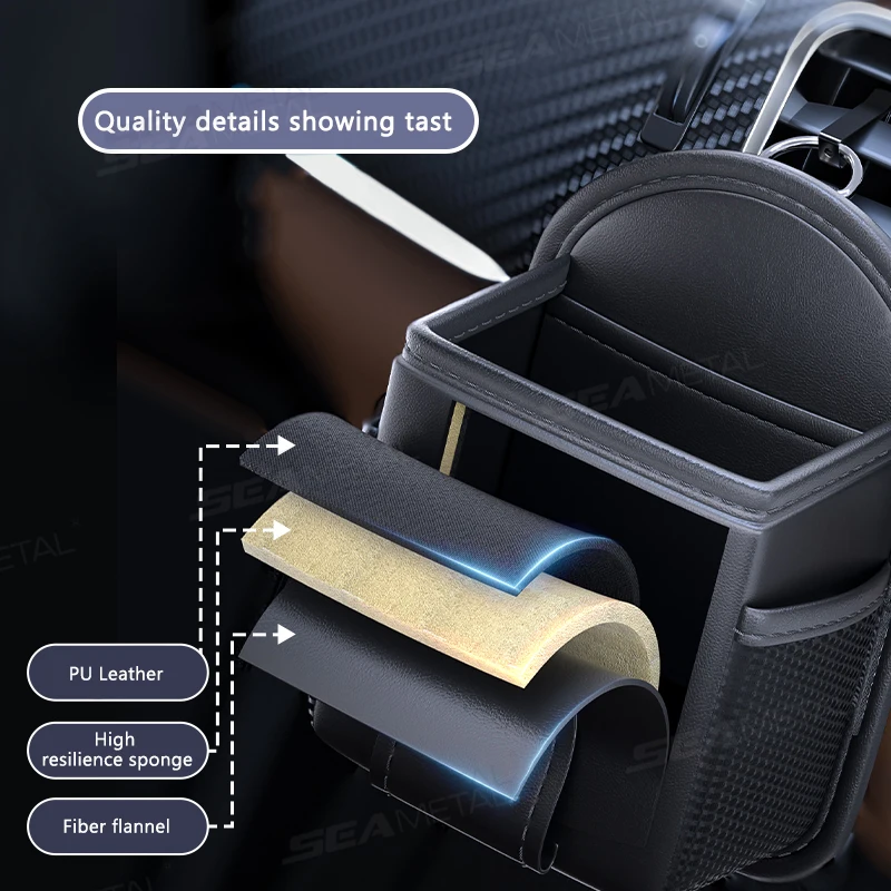 Black PU Leather Car Air Vent Storage Bag with Magnetic Glasses Holder