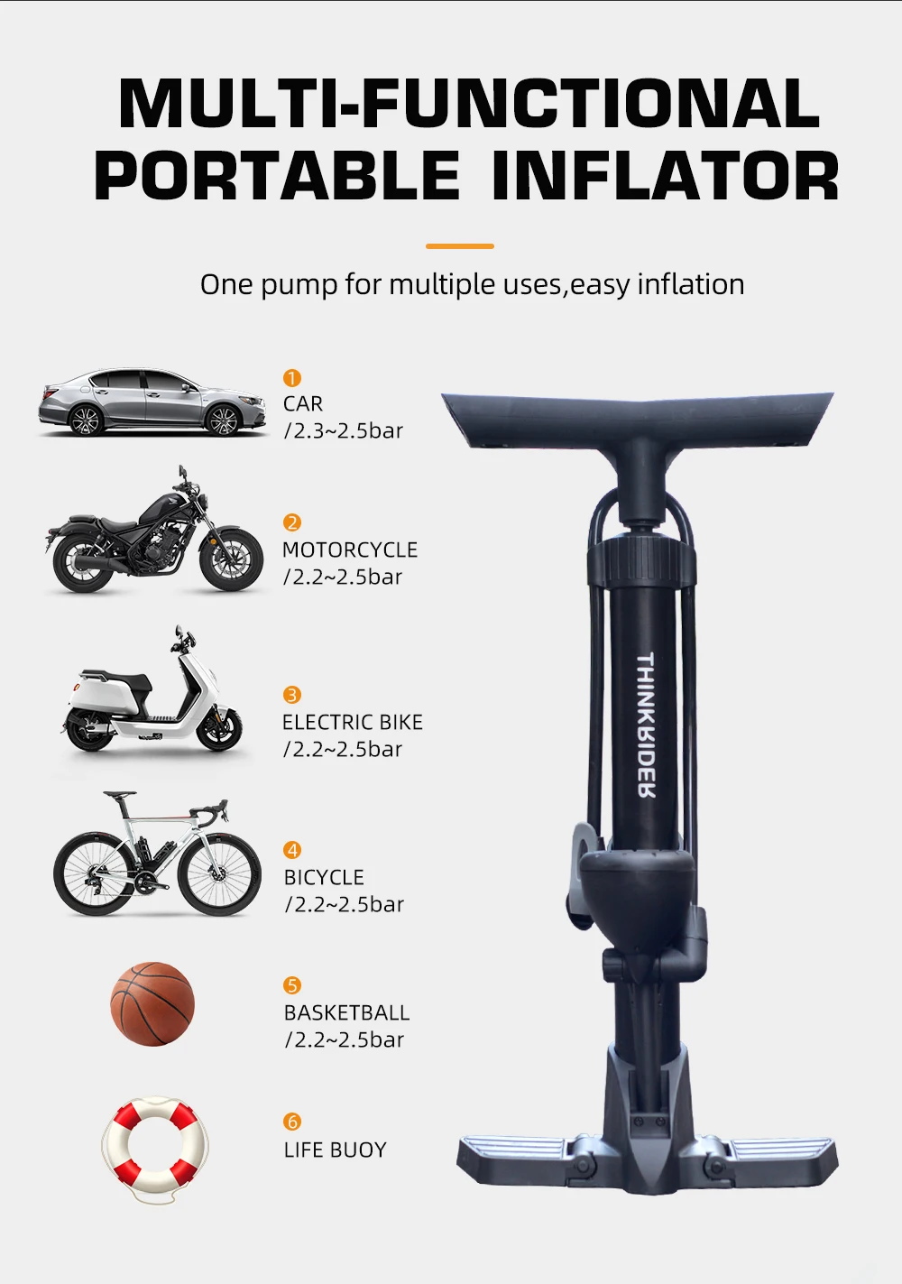 Think rider Fahrrad pumpe 160psi tragbare Edelstahl Fahrrad pumpe Schrader Presta Ventil Inflator Mountainbike Zubehör – Detail 5