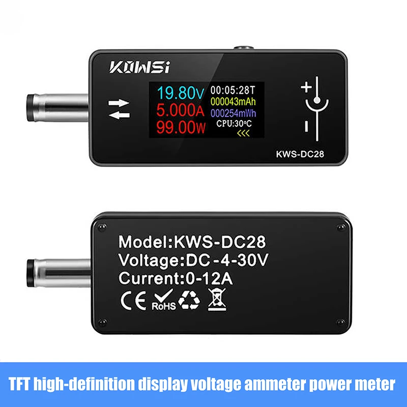 KWS-DC28 0.96인치 TFT HD 디지털 디스플레이 DC 5.5*2.5 인터페이스 테스터 전압 전류계 전력계 멀티 일체형 디스플레이.