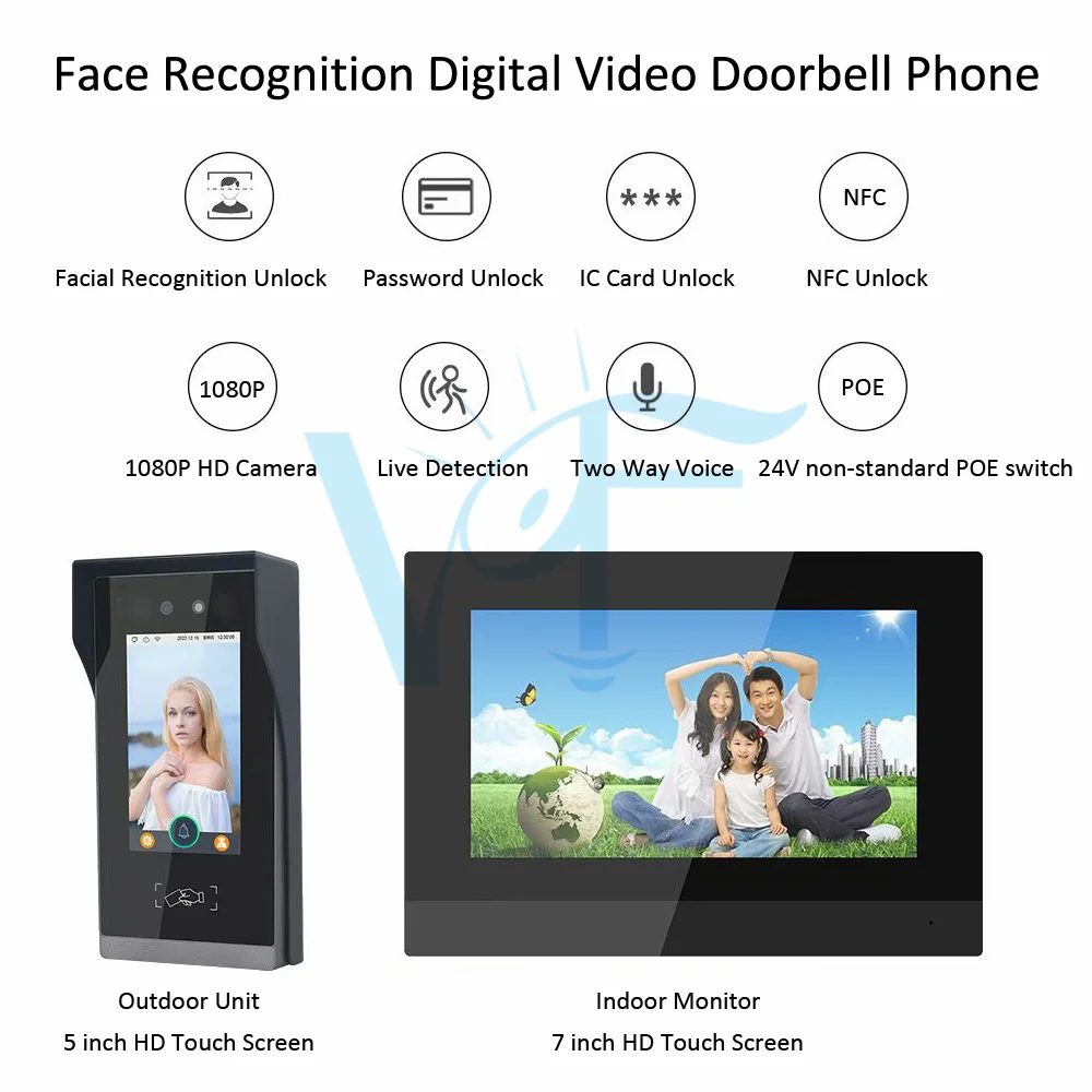 Tuya IP Video Doorbell Phone 7inch 10inch Outdoor Indoor Monitor Two Way Voice Intercom Face Recognition IC Card Password Unlock