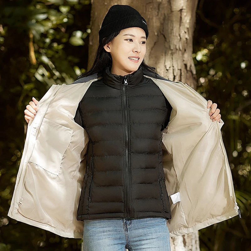 Hooded Patchwork Outdoor Jacket Men Winter Couple Three-In-One Detachable Goose Down Jacket Waterproof Mountaineering Coat