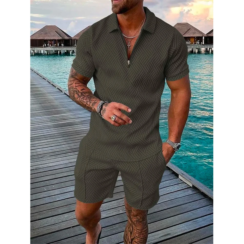 Summer Solid Color 3D Print Polo Shirts Shorts Sets Men\'s Fashion Oversized Short Sleeve Shirt Pants Set Suits Man Male Clothing