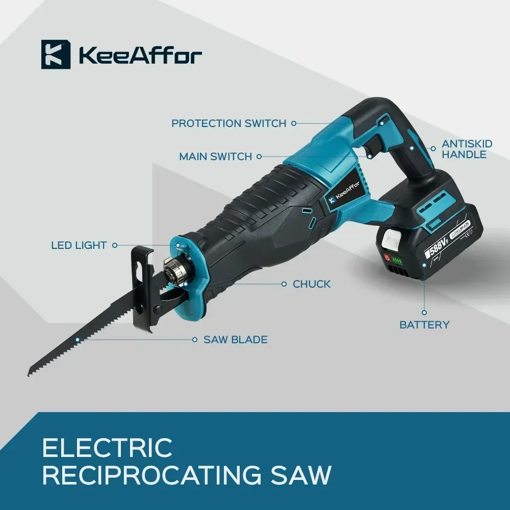 KEEAFFOR 3000W 10000SPM Electric Reciprocating Saw Electric Chainsaw Wood Pipe Metal Cutting Power Tool For Makita 18v Battery electric chainsaw,electric saw,reciprocating saw