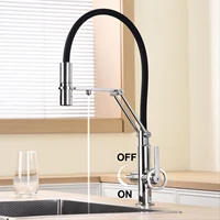 Robinet de cuisine de style îlot en laiton gris pistolet avec pulvérisateur extractible d'eau filtrée. Poignée de remorquage, eau chaude et froide, mélangeur d'évier à 2 fonctions 3