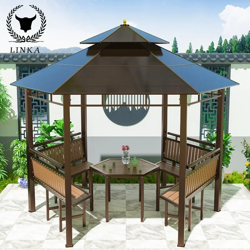 Outdoor Hexagonal Pavilion, Villa, Leisure Wooden Pavilion, Outdoor Garden, Courtyard, Iron Art, Tea, Water Pavilion, Farmhouse