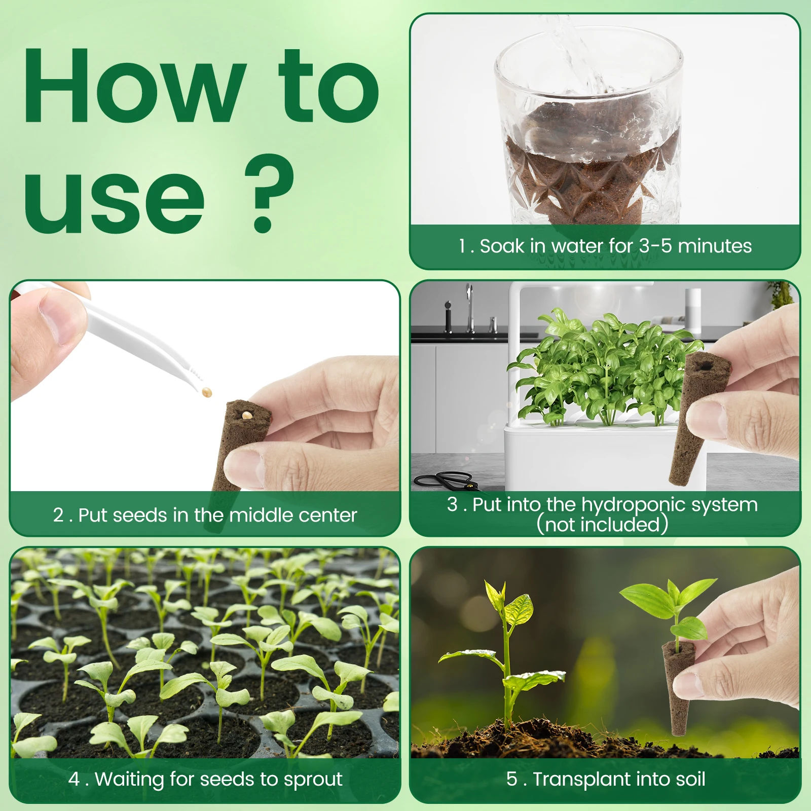 50/100Pcs Seed Grow Sponges Hydroponic Pods Kit with Plant Labels Replacement Root Growth Sponges Indoor Gardening Accessories