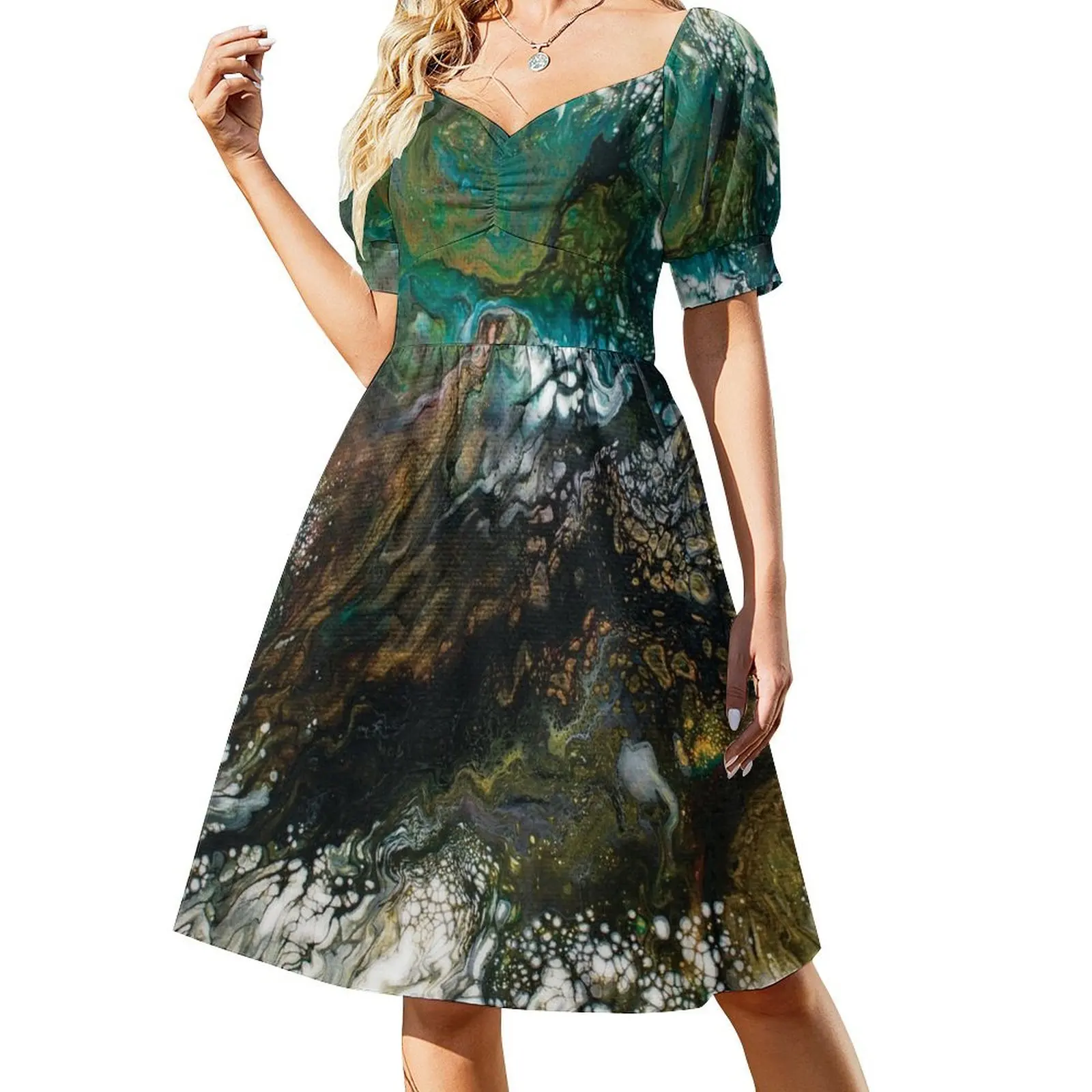 thumbnail image 1 of Vestido de manga corta con pintura abstracta vestidos largos de verano para mujer vestidos largos para mujer, 1 of 7