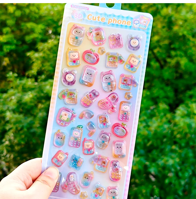 Cartoon Camera Bear Cup Party Drop 3D Relief Stickers Scrapbooking DIY Journaling Stationery Diary Decor School Cute Stickers