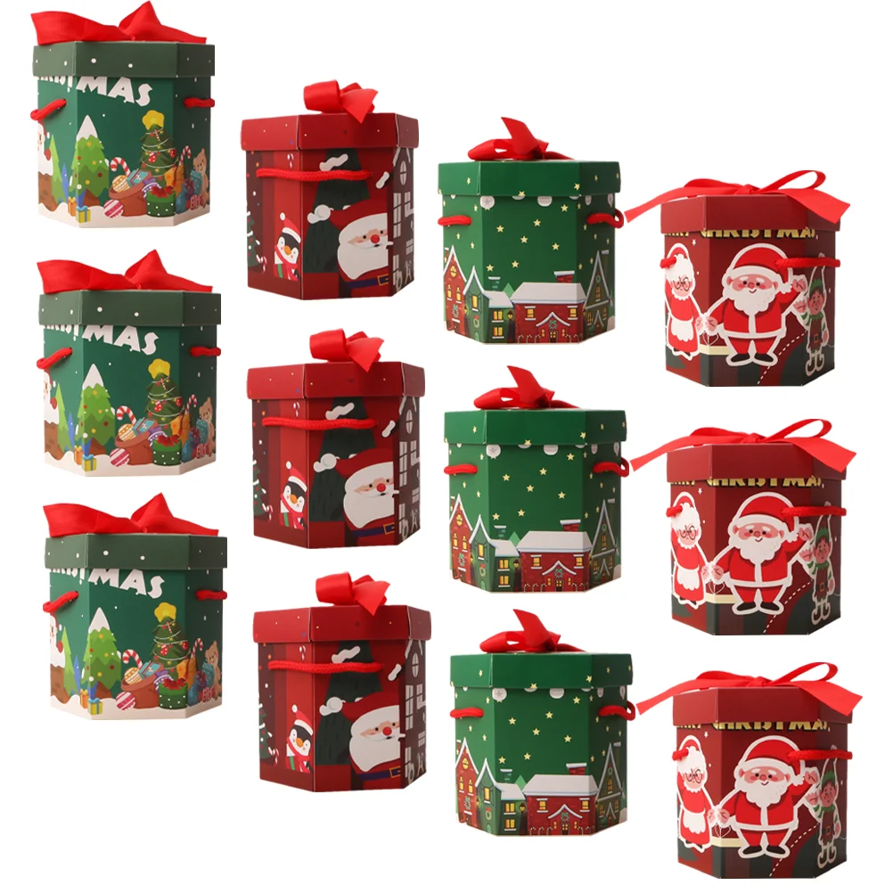 

Xmas Candy Packing Boxes Christmas Themed Paper Boxes Handle Design Gift Packaging Boxes