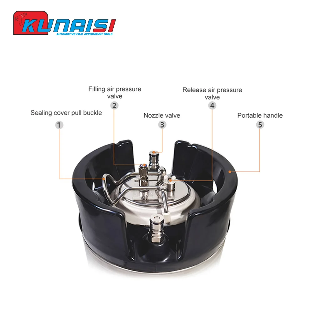KUNAISI 19L portable tint keg pressure car wash tank car wash ppf sprayer tpu window tint keg tools water spray Cleaning