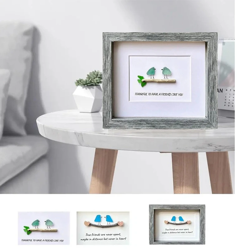 Sea Glass Art, Seaglass Birds, Friend Birthday Gift,Handmade Photo Frame Sea Glass Birds Driftwood Wall Easy To Use