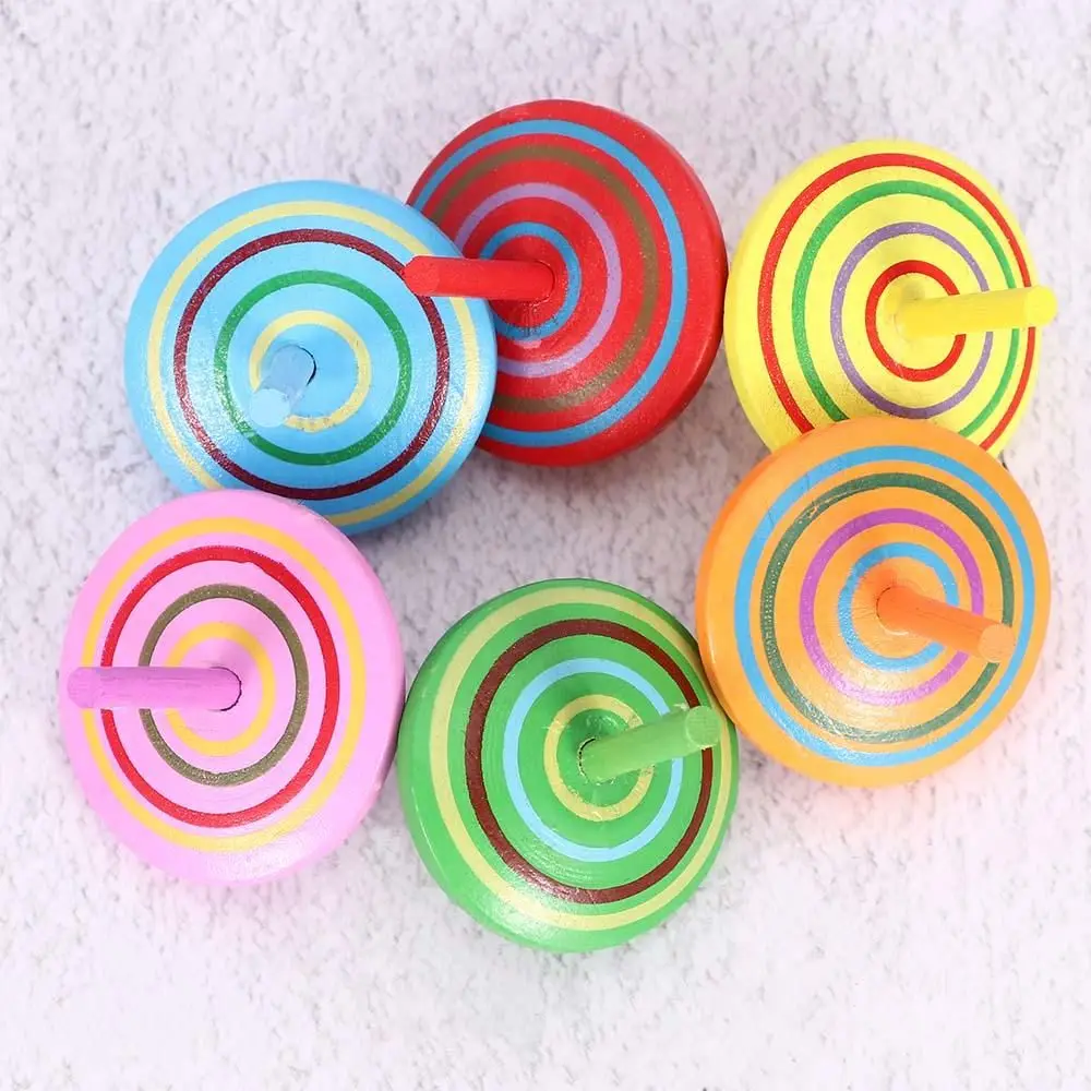 3Pcs Mini Multicolor Wooden Cartoon Pine Cones Wooden Gyro Toys Children Adult Relief Stress Desktop Spinning Educational Game