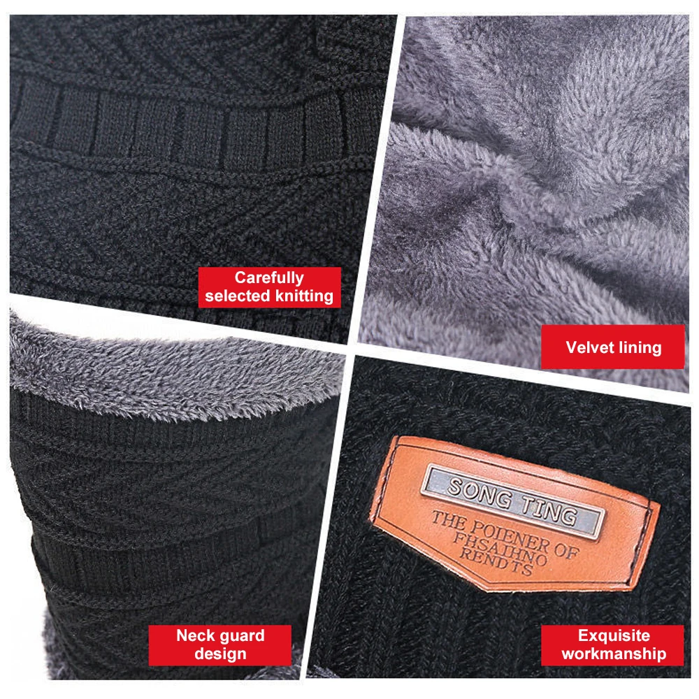 Winter Beanie Hat for Men Women Knitted Thick Wool Neck Scarf Cap Balaclava Mask Bonnet Hats