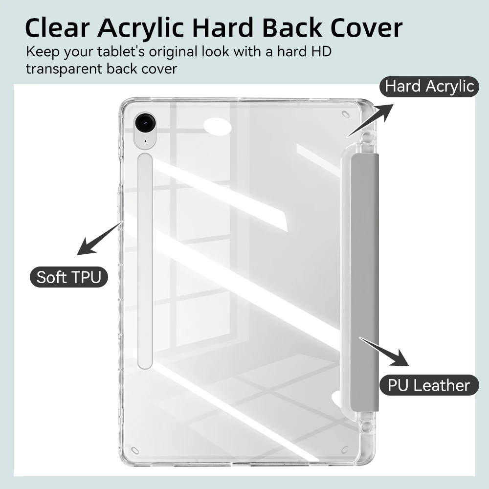 Enhanced Clear Acrylic Tablet Case with Magnetic Stand and Pencil Slot, Multiple Viewing Angles, 11-inch