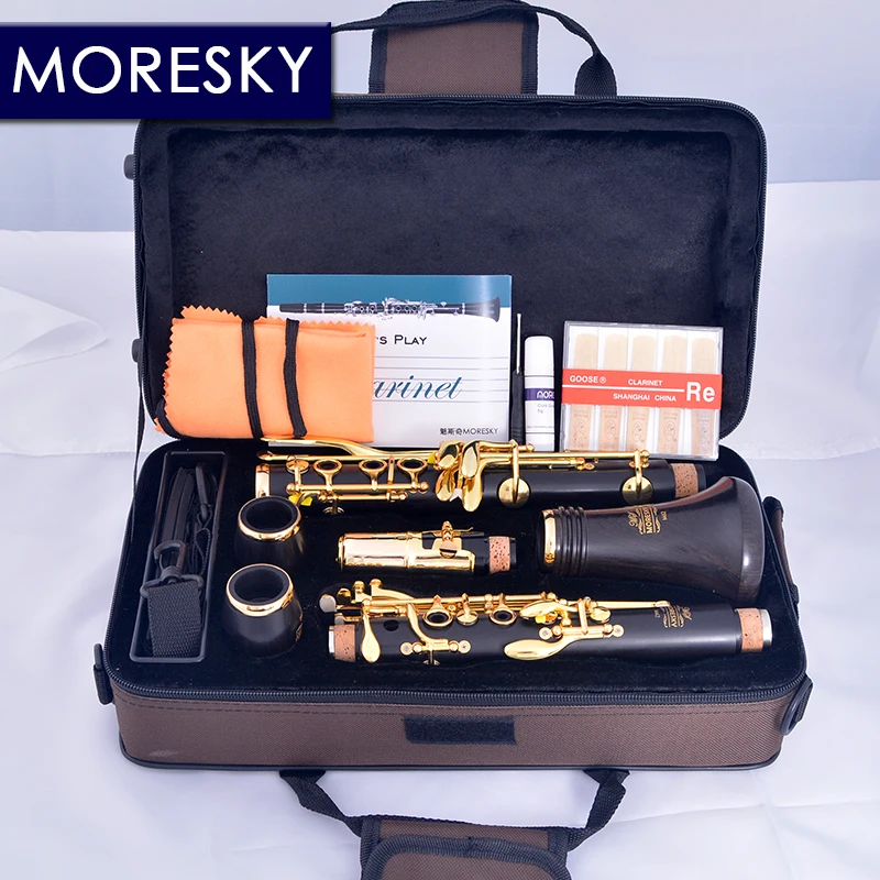 MORESKY Clarinet Bb Wood Ebony Gold-plated 17 Keys Grenadilla Sib Klarnet M62(OEM) clarinet woodwind instrument