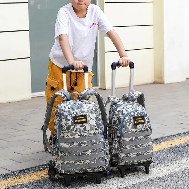New Mochila Escolar Camo Printing Backpack Trolley School Bags Plecaki Climb Stairs Bolsa Masculina Wheels Tactical Backpack