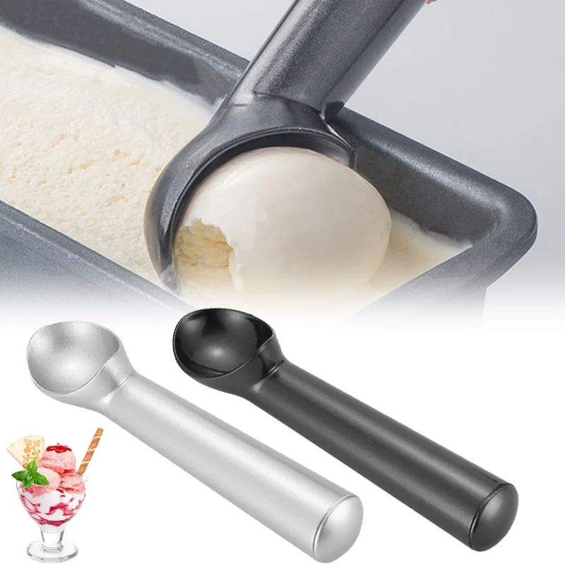 1 Stück leichte Eisschaufel, professionell, schwarz, silberfarben, spülmaschinenfest, 7 Zoll, antihaftbeschichtet, Eisschaufel