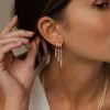 Boucles d'oreilles Triple Huggie plaquées or 14 carats pour femmes, chaîne scintillante CZ, pompon hypoallergénique, bijoux cadeaux