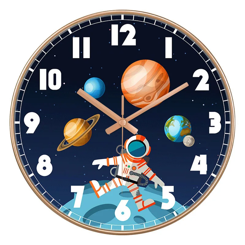 Astronaut clock in children's room, silent cartoon clock hanging