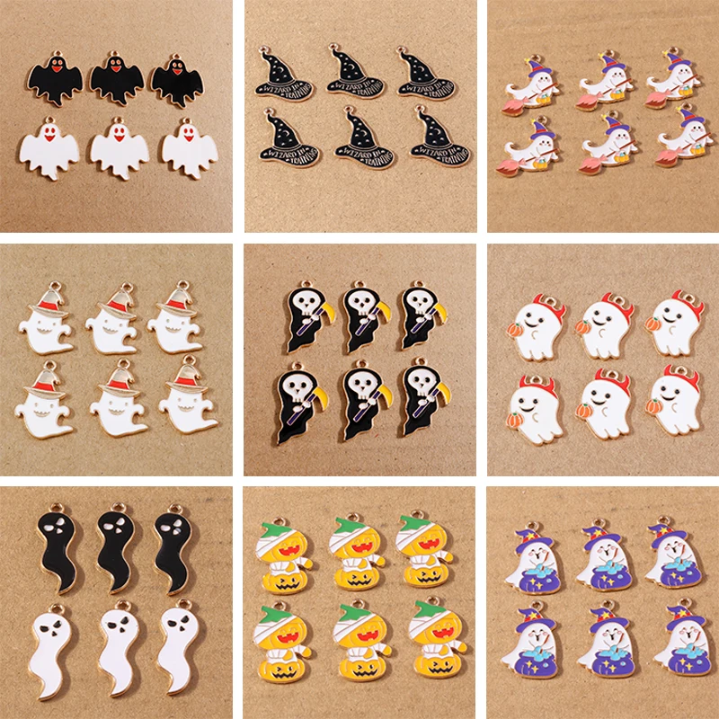 10cps niedlichen Halloween Ghost Charms Kürbis Fledermaus Anhänger für die Herstellung von Ohrringen Halskette DIY Halloween Geschenke Schmuck Zubehör