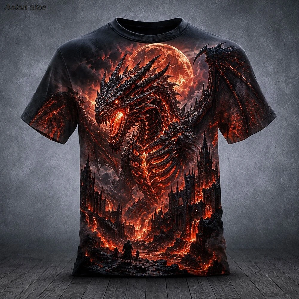 Halloween Herren Drachen T-Shirt Kurzarm T-Shirt 3D-Druck Rundhals-Shirt Übertriebenes Designer-Horror-Club-Party-Streetwear
