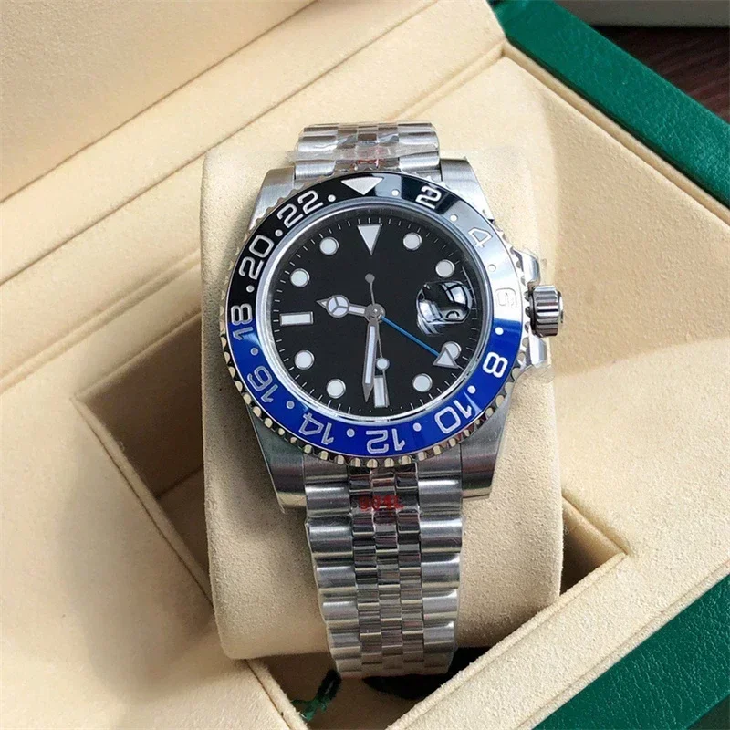 

Hot Selling Luxury Men's Automatic Mechanical Watch Black Blue Ceramic Bezel Stainless Steel Sapphire Sports GMT Business