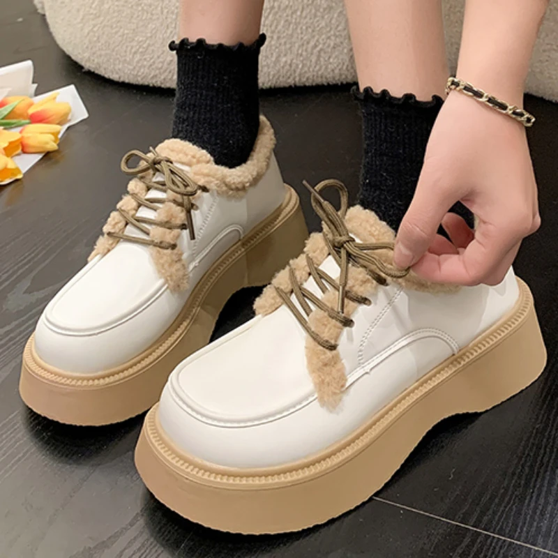 

Лидер продаж 2023, женская обувь, женские ботинки на шнуровке, зимние плюшевые теплые ботинки с круглым носком, разноцветные водонепроницаемые повседневные ботинки на среднем каблуке для женщин