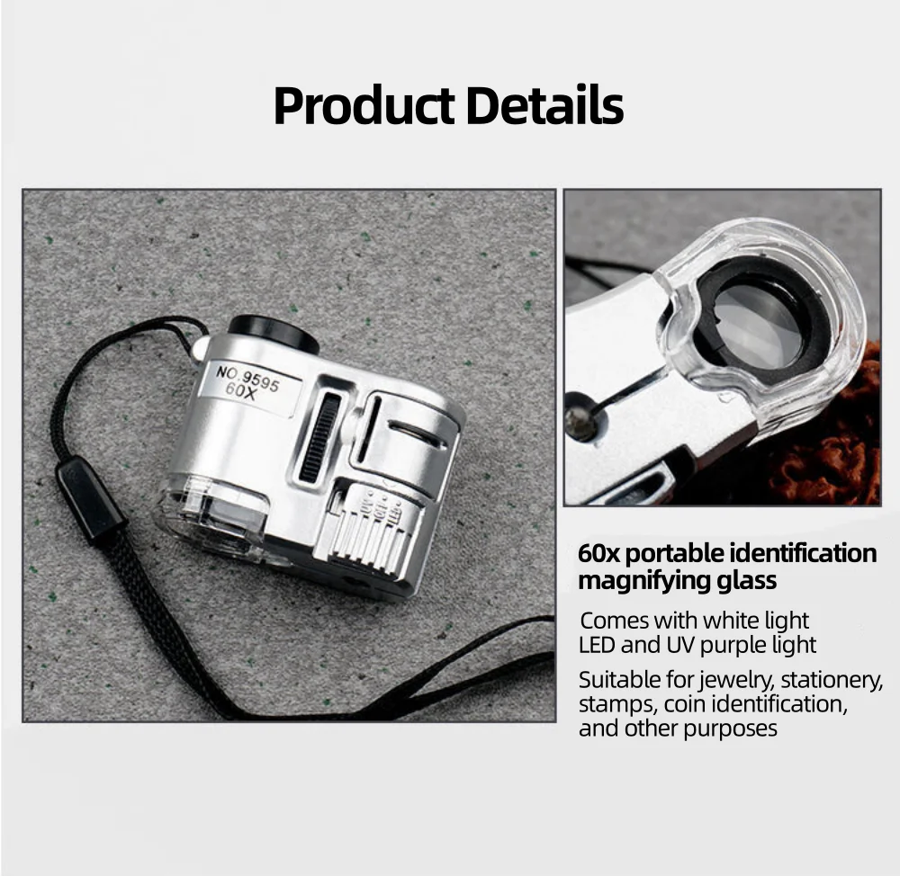 60X Handheld Magnifying Glass With LED Light