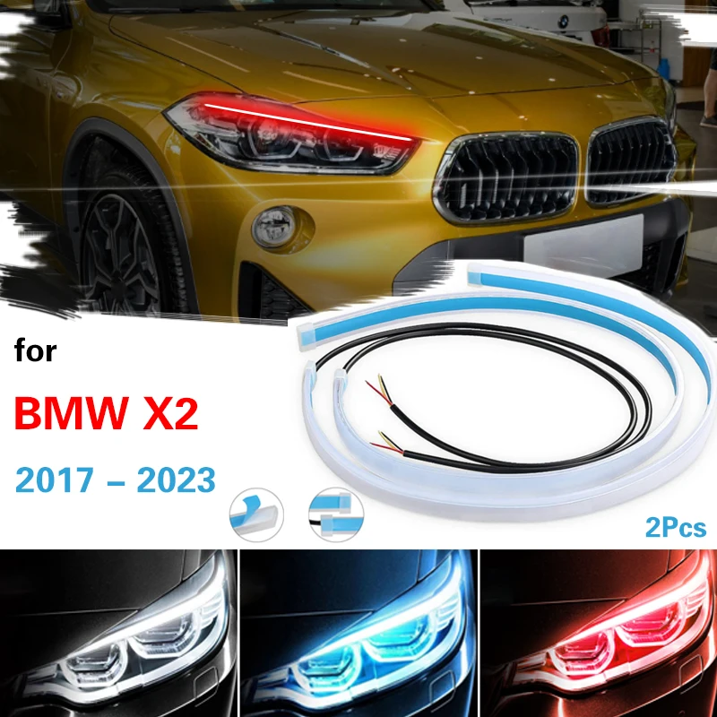 

For Bmw X2 2017-2023 2pcs/pair Double Color Car Soft Tube Waterproof LED Strip DRL Flowing Turn Lamp Daytime Running Strip 12V