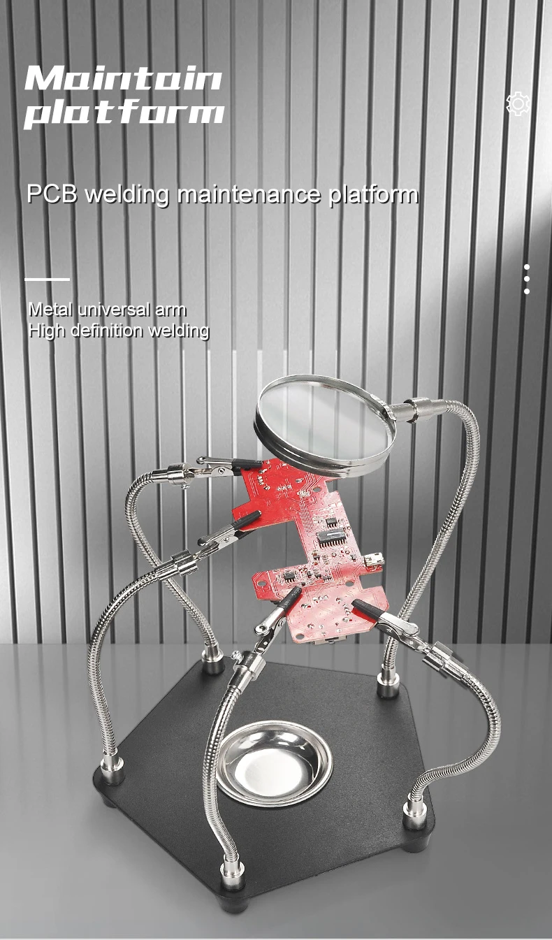 Helping Hands Soldering Clamp Station with Magnifying Glass PCB Circuit Board Holder Flexible Metal Wire Clips For Soldering