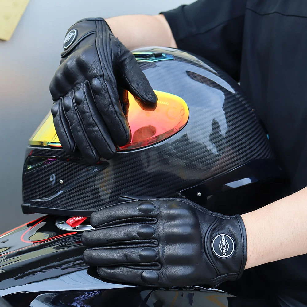 Men's Retro Leather Motorcycle Gloves - Breathable Summer Riding Gear Accessories