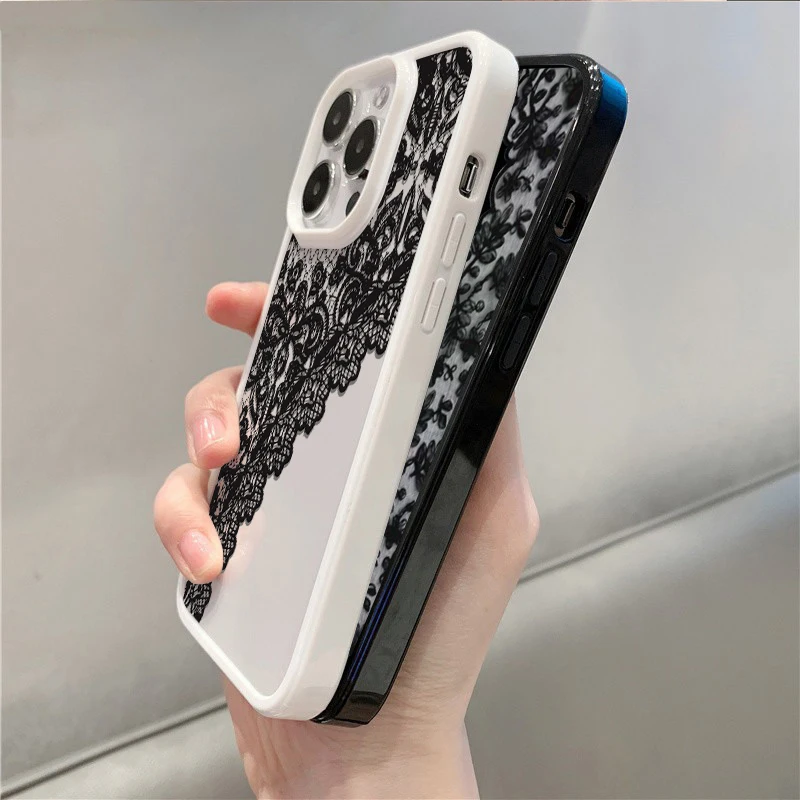 Trendy Lace Polka Dot Shockproof Phone Case – Transparent TPU Protective Back Cover