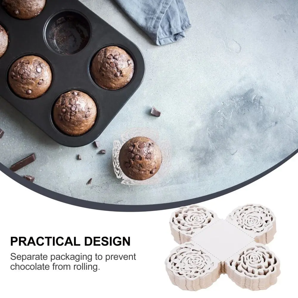 50pcs Chocolate Packing Chocolate Tray Paper Dessert Decor Rose Lace Truffle Wrappers Hollow-Out Chocolate Candy Cups Party