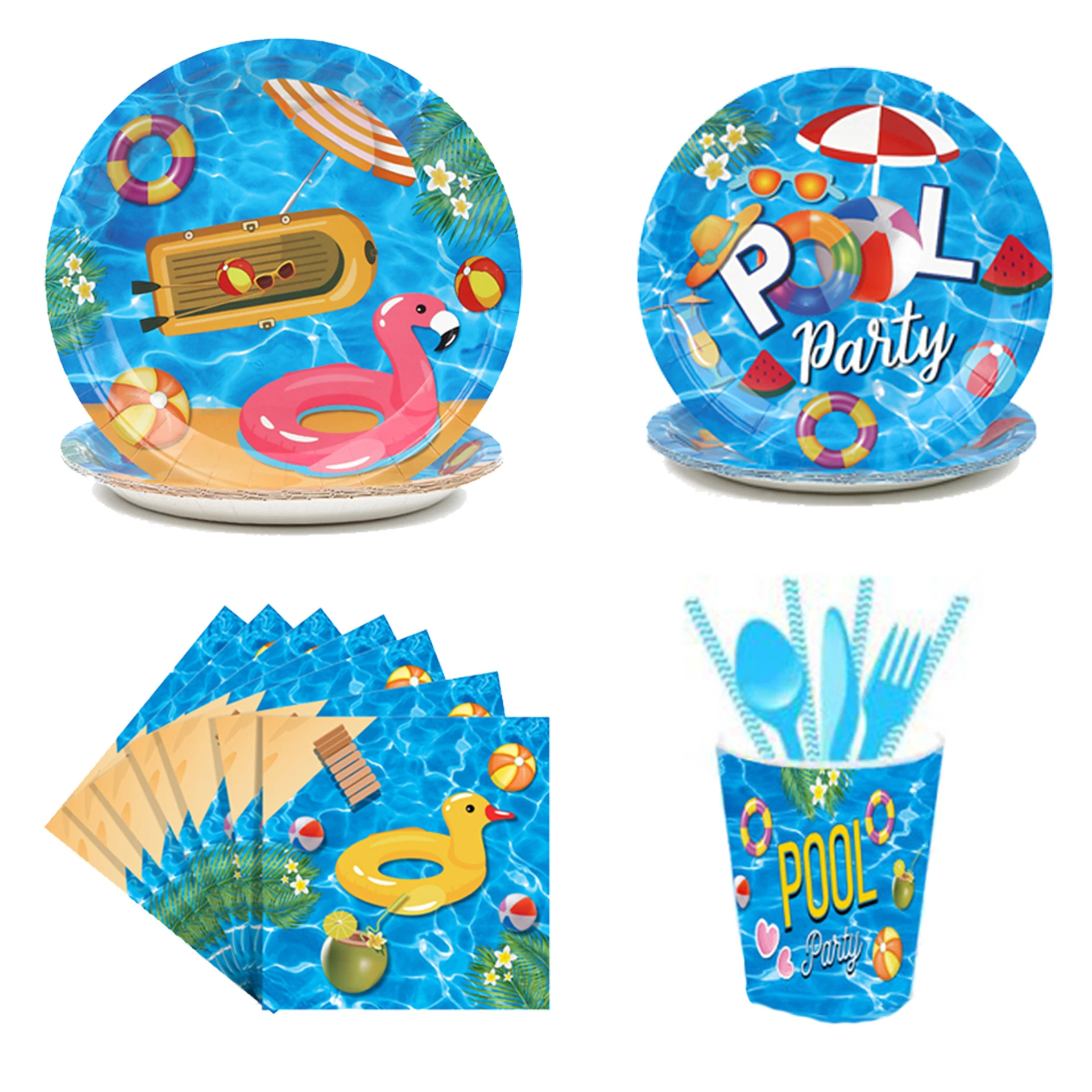 Summer Swimming Pool Theme Party Disposable Tableware Set Plates