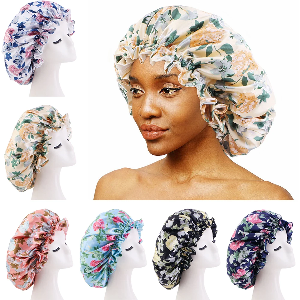 

African Ankara Print Turban Satin Sleeping Cap Night Sleep Hat Elastic Hair Care Bonnet Headscarf Wrap Chemo Caps Hair Loss Hats