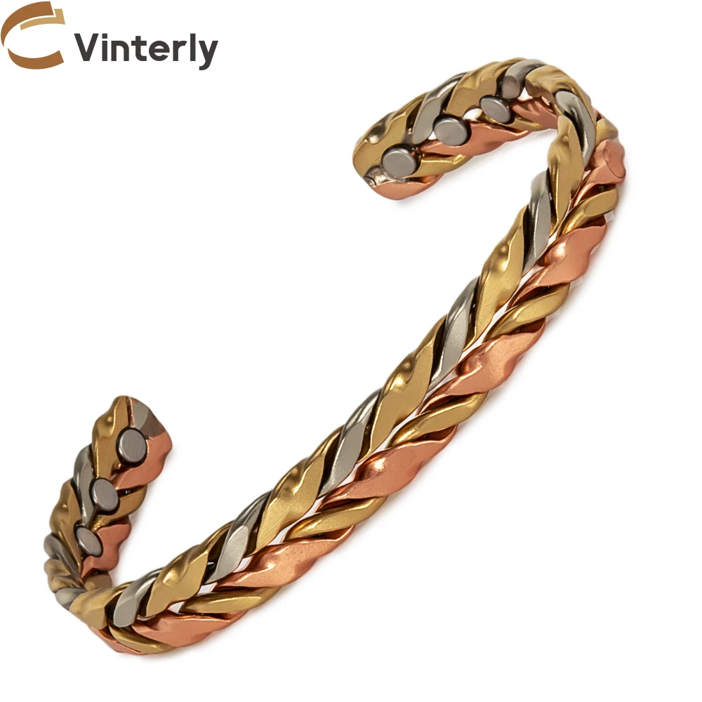 Pure Copper Bracelet Magnetic Adjustable Soft Twisted Cuff Rose High Magnets Bangles 9mm Wide Resizable Jewelry for Men Women