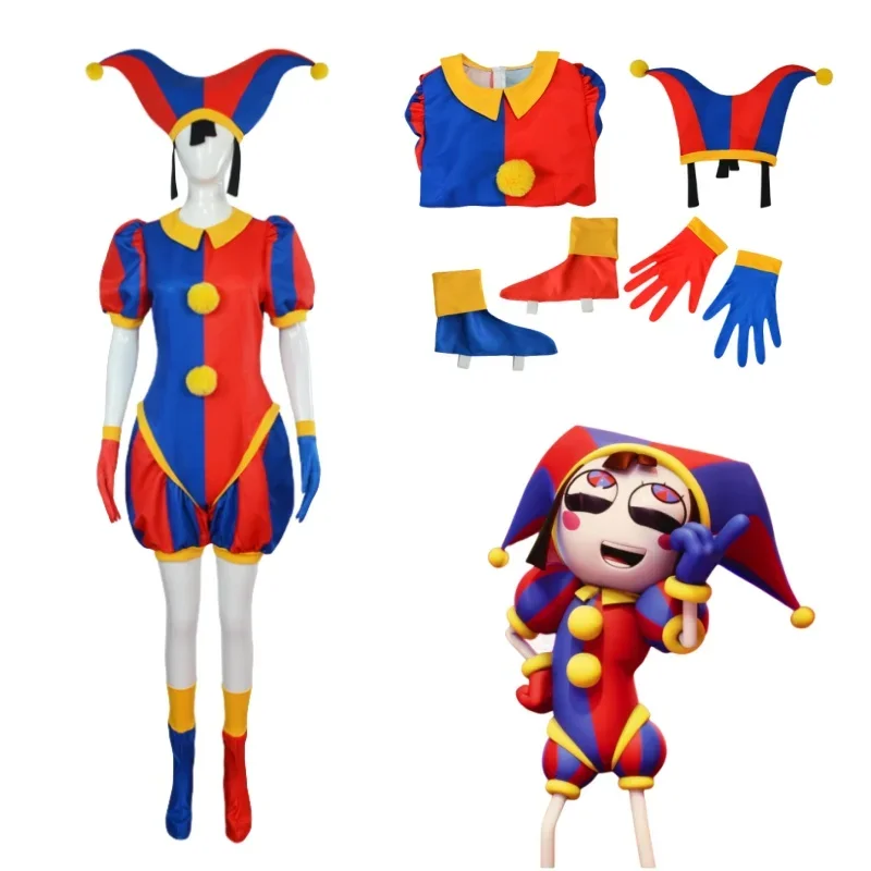 

New Anime Cartoon Movie The Amazing Digital Circus Pamni Joker Jumosuit Hat Unisex Adult Kids Halloween Party Cosplay Costume