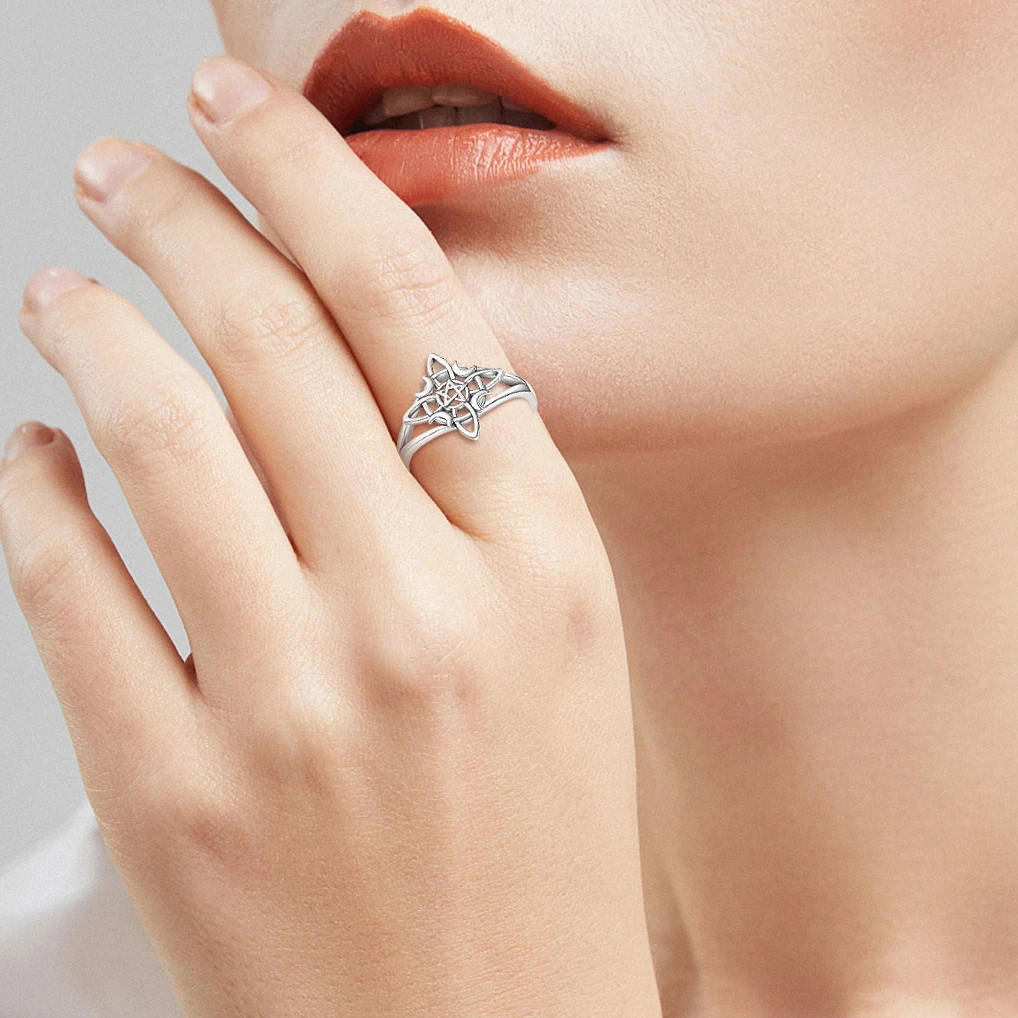 Original 925 Sterling Silver Witch Knot Open Ring for Women Celtic Knot Witchcraft Amulet Ring Hypoallergenic Wicca Jewelry silver ring silver rings