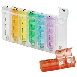 Weekly Pill Organizer with 28 Compartments for Daily Medication Management (Colorful)
