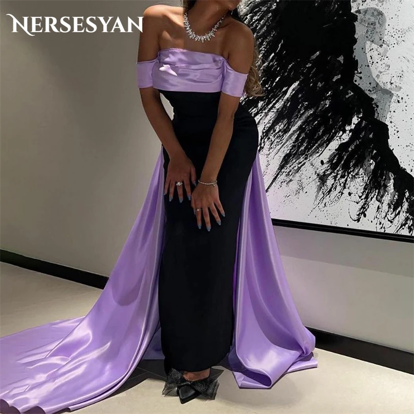 

Nersesyan Modern Satin Mermaid Evening Dresses Off The Shoulder Backless Bow Formal Party Gowns Long Pleats Vestidos De Fiesta