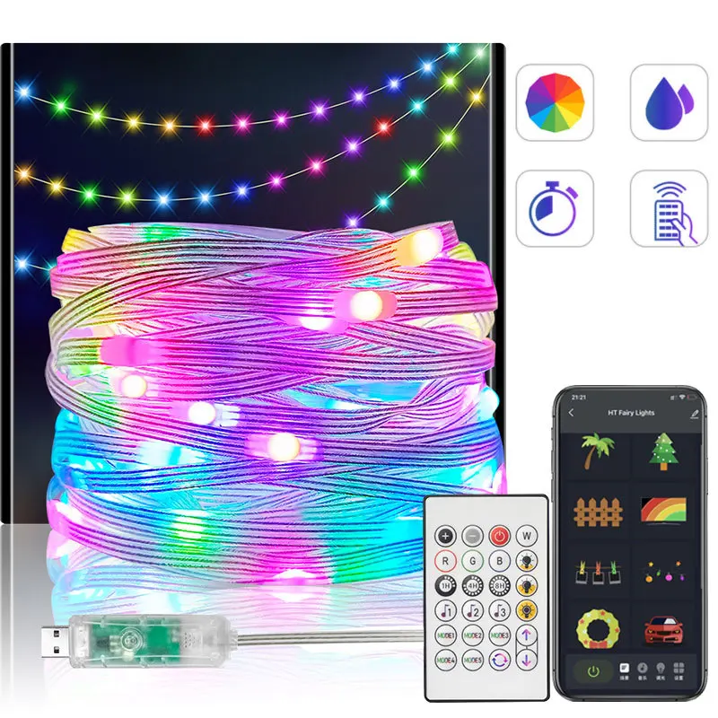Tanie Bluetooth DIY kolorowe lampki choinka Festoon łańcuch lampek ledowych RGB światło boże sklep