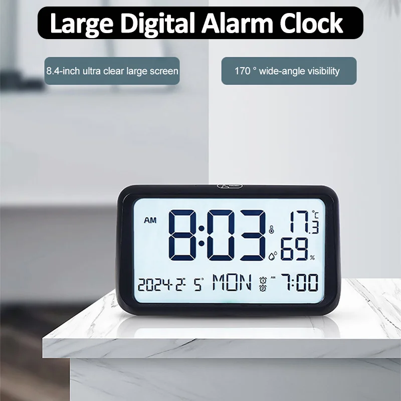 Tyenaza Sveglia digitale, display a LED, sveglia, data e temperatura, con doppia porta di ricarica USB, 2 dimensioni di luminosità, sveglie 12/24 ore, orologio elettronico moderno, volume (Bianco