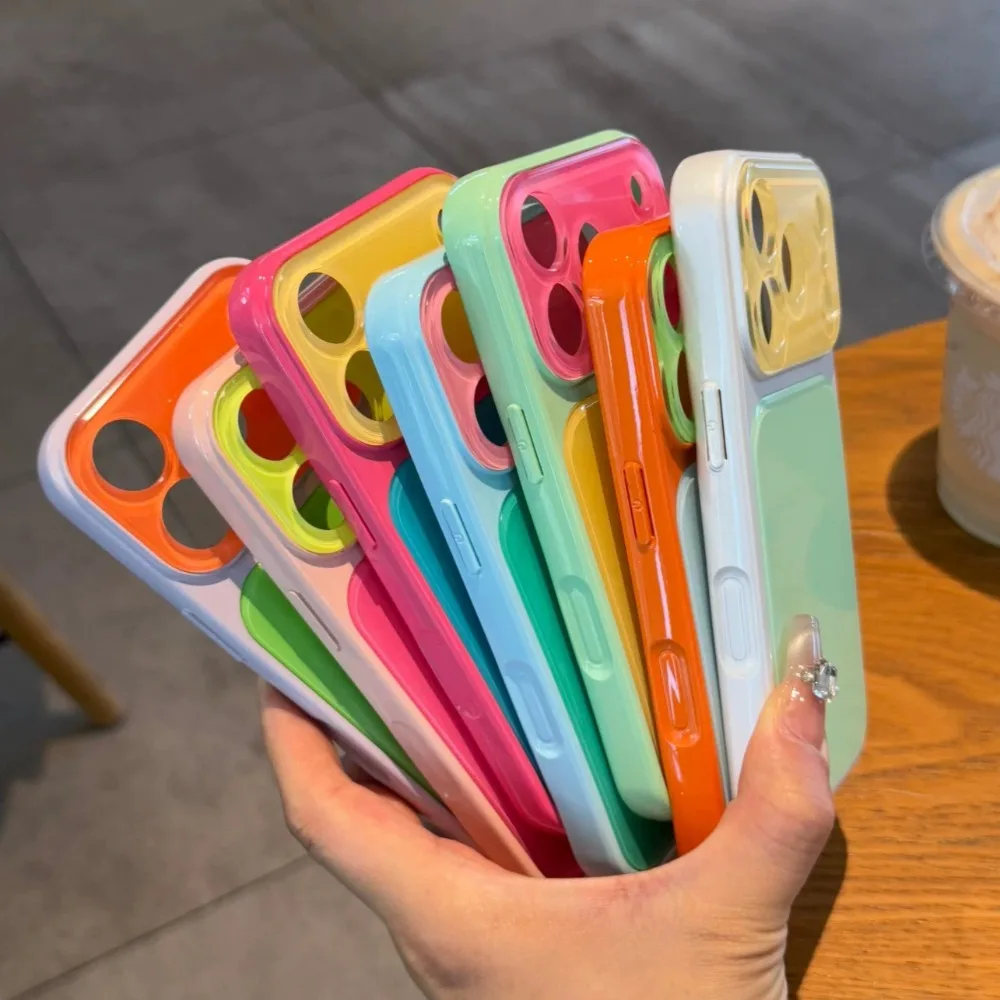 Colorful Tempered Glass Color Blocking Glossy Dopamine Shockproof Acrylic Phone Case
