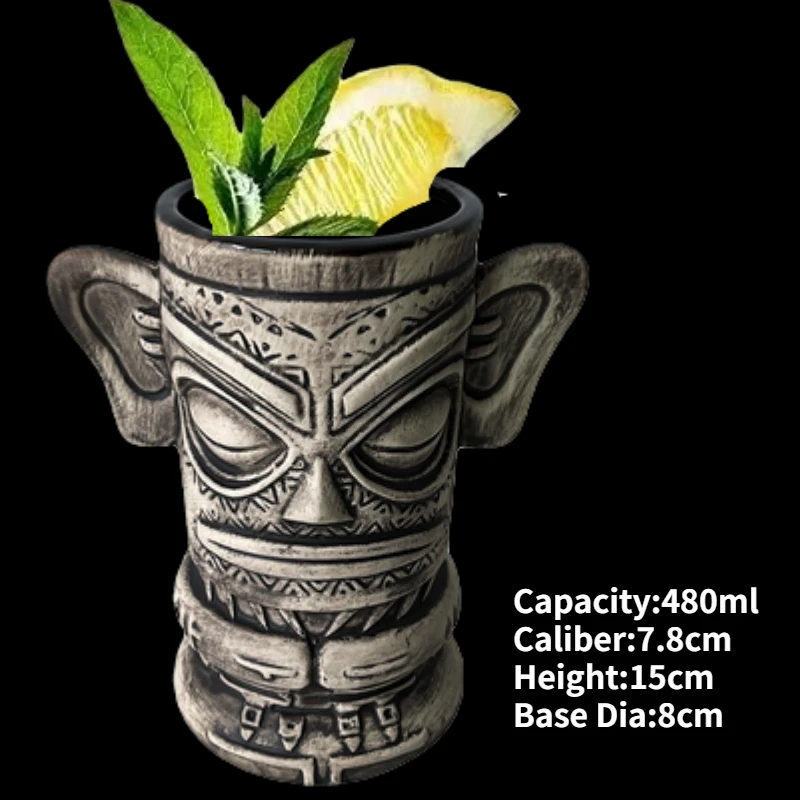 Hawaiian Ceramic Tiki Mug - Creative Cocktail Cup and Halloween Bar Gift