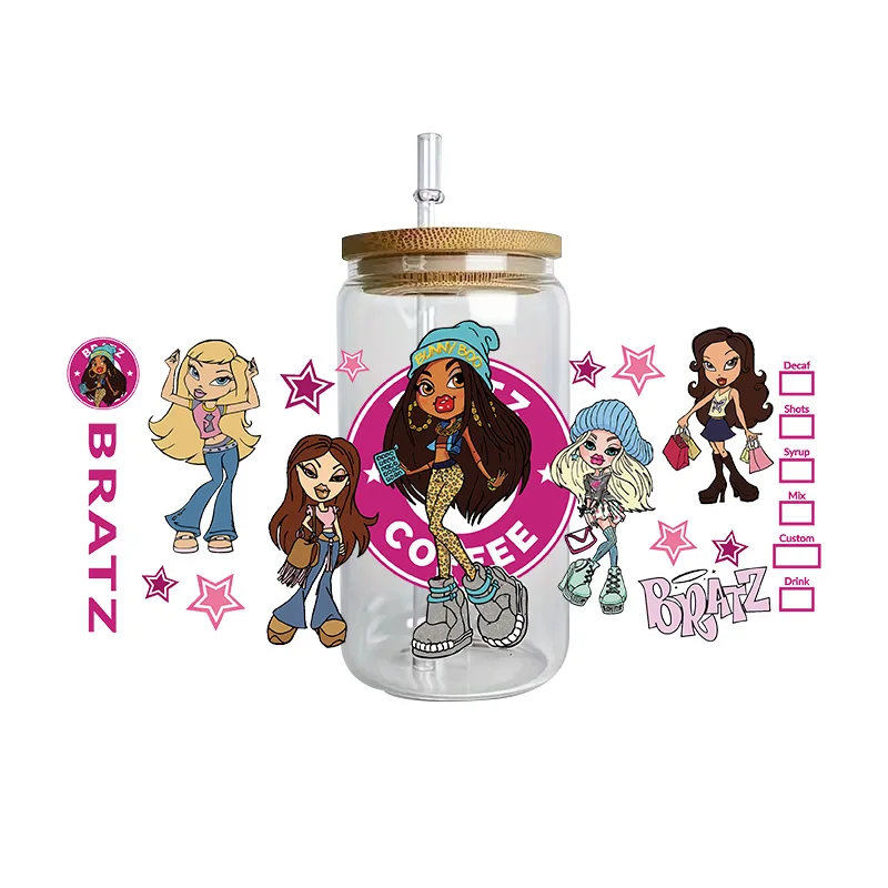 Rock band girl series Easy peel waterproof DIY Decals 3D transfers uvdtf crystal stickers 16oz uv dtf cup wraps for Glasses